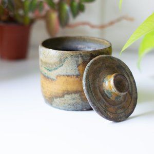 Handmade lidded ceramic pot